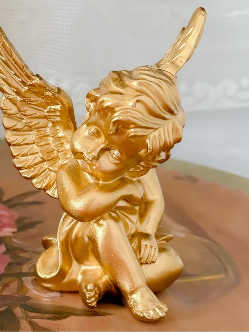 Whimsical fairycore enchanting cherub angel resin decor painted gold